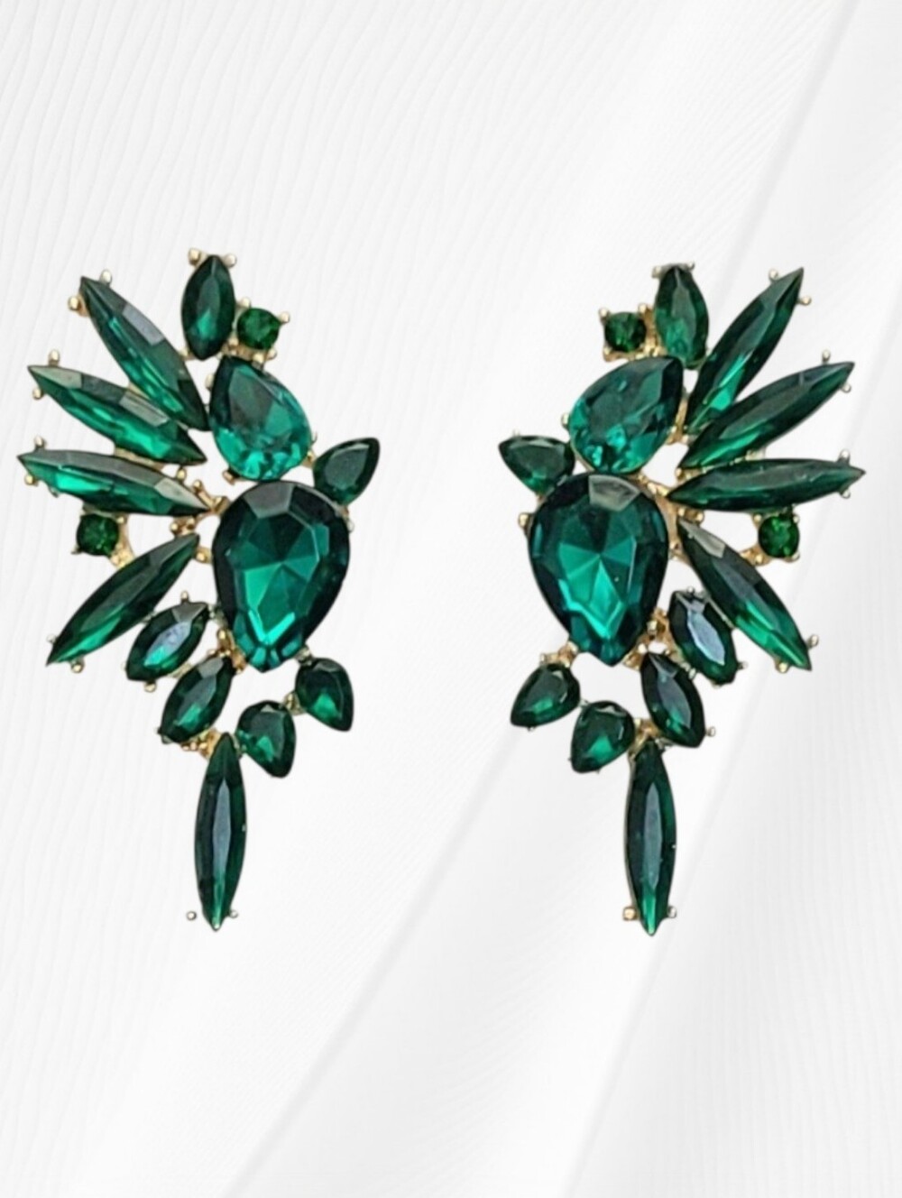 Emerald Green And Gold Crystal Statement Earrings New